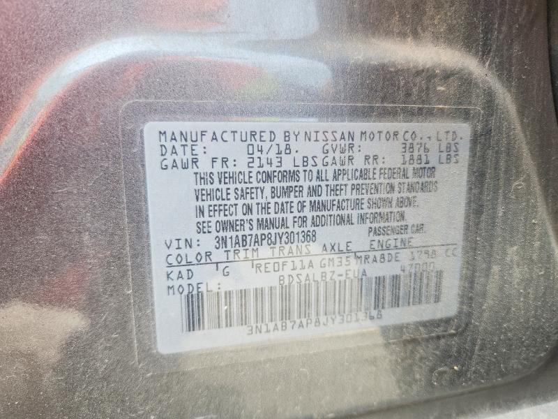 2018 Nissan Sentra მანქანა იყიდება აუქციონზე, vin: 3N1AB7AP8JY301368, აუქციონის ნომერი: 56412056