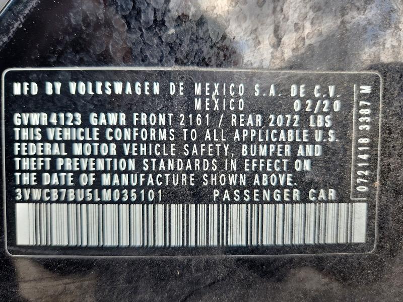 56766296 :رقم المزاد ، 3VWCB7BU5LM035101 vin ، 2020 Volkswagen Jetta مزاد بيع