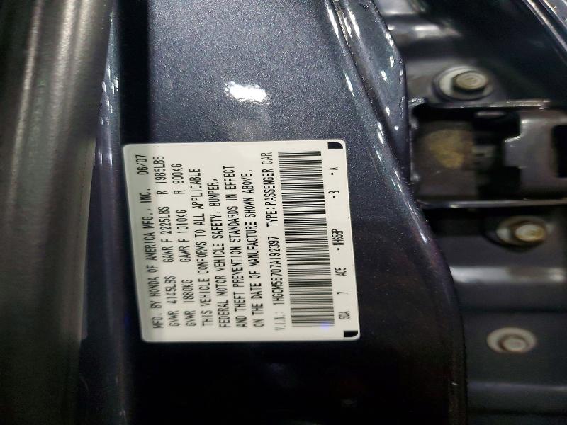 Aukcja sprzedaży 2007 Honda Accord, vin: 1HGCM56707A192397, numer aukcji: 56738796