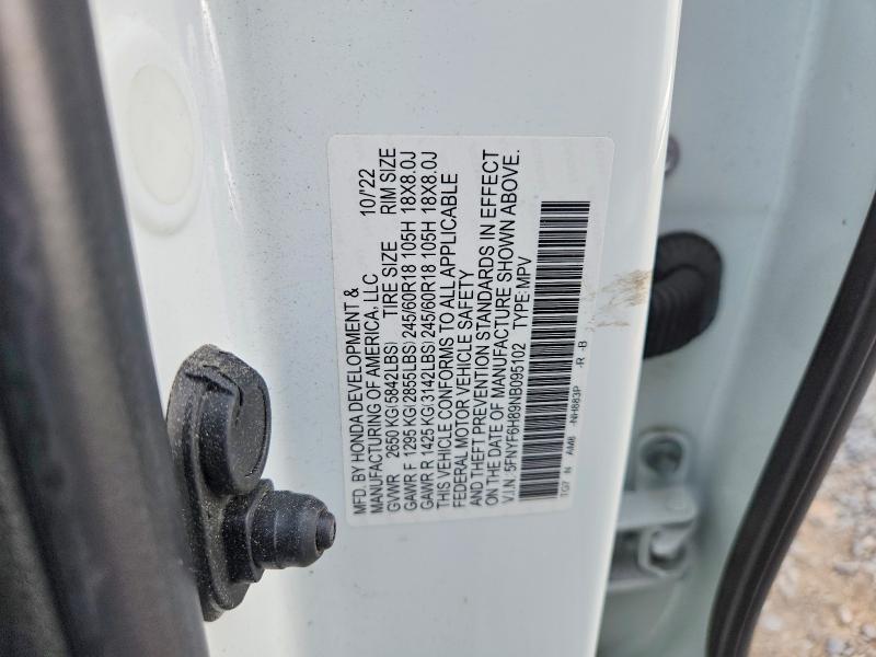 Aukcja sprzedaży 2022 Honda Pilot, vin: 5FNYF6H89NB095102, numer aukcji: 57502936