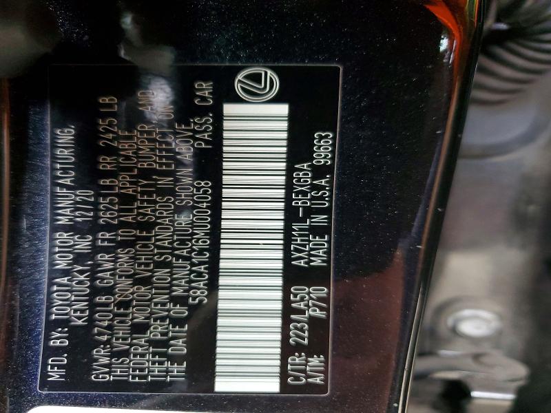 58582526 :رقم المزاد ، 58ACA1C16MU004058 vin ، 2021 Lexus Es 300h مزاد بيع