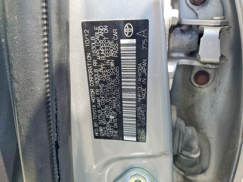 Auction sale of the 2012 Toyota Prius C, vin: JTDKDTB34C1026685, lot number: 58710296