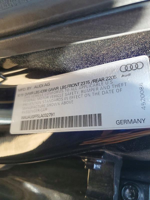 Продажа на аукционе авто 2020 Audi A3, vin: WAUAUGFF5LA032791, номер лота: 58705766