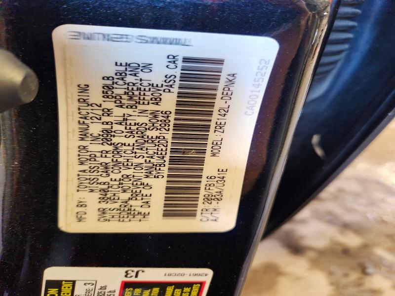 58433716 :رقم المزاد ، 5YFBU4EE2DP129846 vin ، 2013 Toyota Corolla مزاد بيع