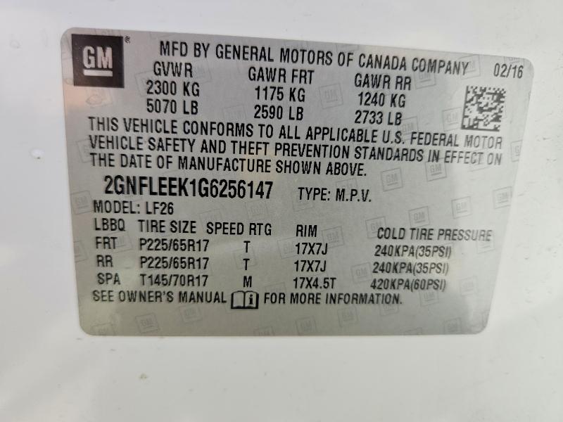 Продаж на аукціоні авто 2016 Chevrolet Equinox, vin: 2GNFLEEK1G6256147, номер лоту: 56029046