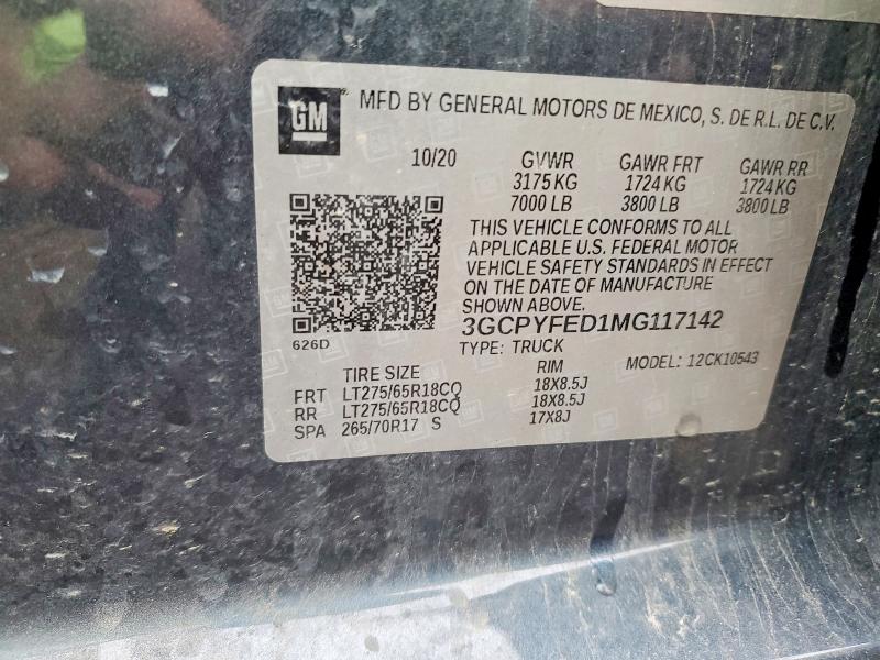 Продажа на аукционе авто 2021 Chevrolet Silverado, vin: 3GCPYFED1MG117142, номер лота: 58348236
