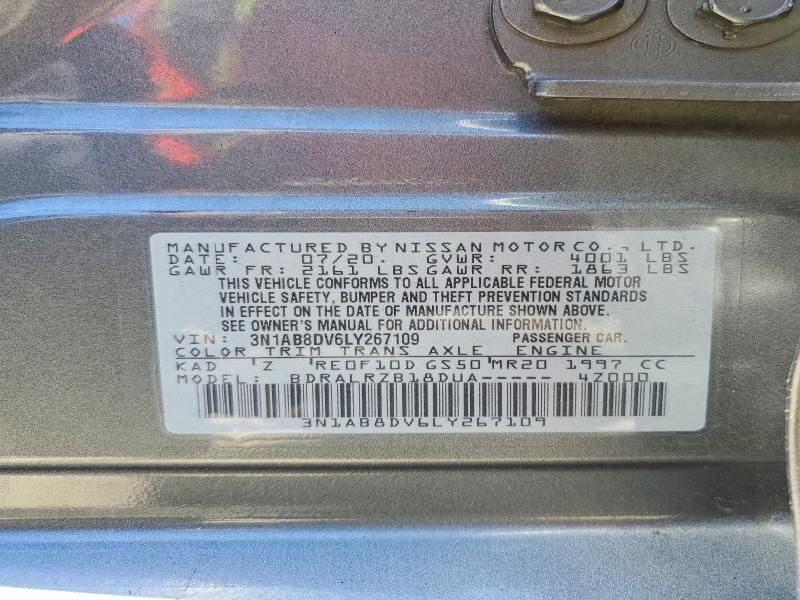 2020 Nissan Sentra მანქანა იყიდება აუქციონზე, vin: 3N1AB8DV6LY267109, აუქციონის ნომერი: 58958176