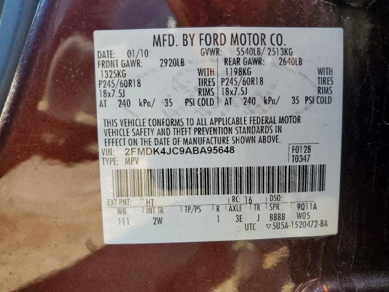 Продаж на аукціоні авто 2010 Ford Edge, vin: 2FMDK4JC9ABA95648, номер лоту: 56292396