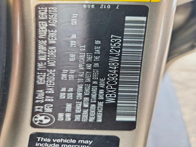 Продаж на аукціоні авто 2008 Bmw X3, vin: WBXPC93448WJ21537, номер лоту: 56087426