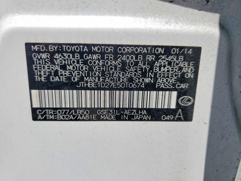 Продажа на аукционе авто 2014 Lexus Is, vin: JTHBE1D27E5010674, номер лота: 54981446