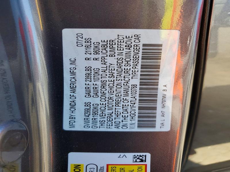 2020 Honda Accord მანქანა იყიდება აუქციონზე, vin: 1HGCV1F47LA103768, აუქციონის ნომერი: 55839176