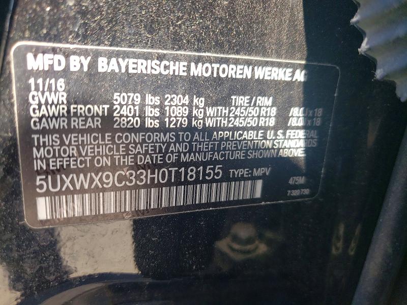 Продажа на аукционе авто 2017 Bmw X3, vin: 5UXWX9C33H0T18155, номер лота: 56505286