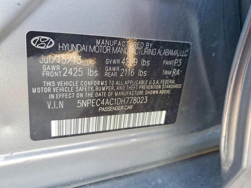 2013 Hyundai Sonata მანქანა იყიდება აუქციონზე, vin: 5NPEC4AC1DH778023, აუქციონის ნომერი: 58773036