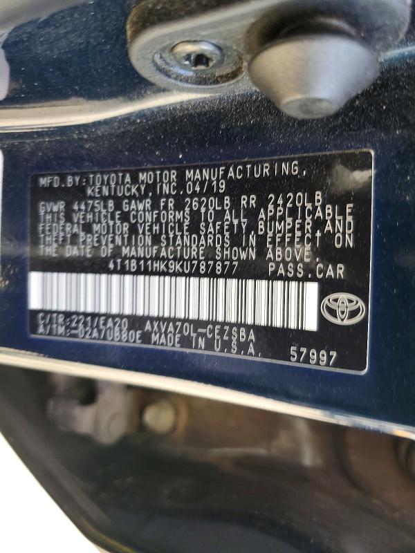 Продажа на аукционе авто 2019 Toyota Camry, vin: 4T1B11HK9KU787877, номер лота: 55802156