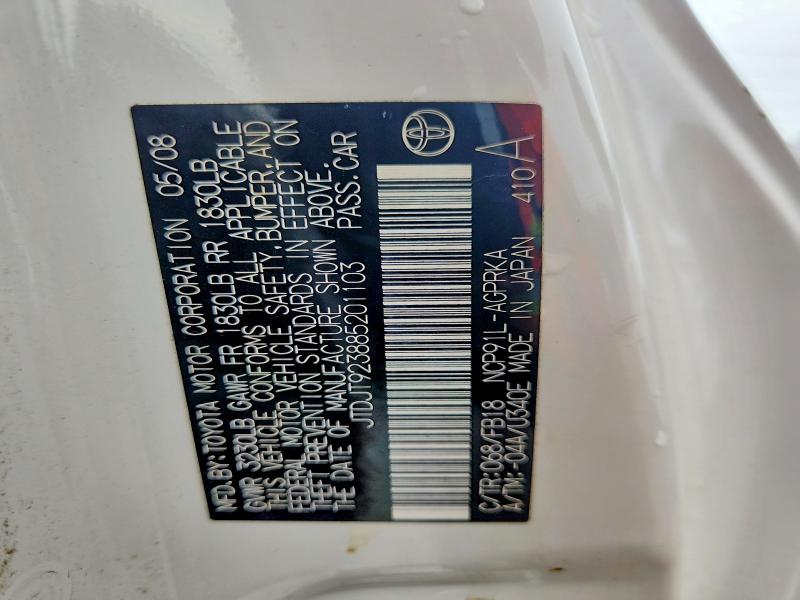 2008 Toyota Yaris მანქანა იყიდება აუქციონზე, vin: JTDJT923885201103, აუქციონის ნომერი: 58488176