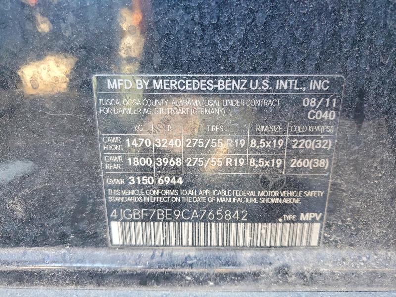 59170466 :رقم المزاد ، 4JGBF7BE9CA765842 vin ، 2012 Mercedes-benz Gl مزاد بيع