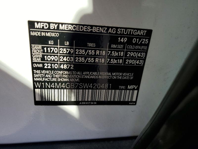 59196146 :رقم المزاد ، W1N4M4GB7SW420481 vin ، 2025 Mercedes-benz Glb مزاد بيع