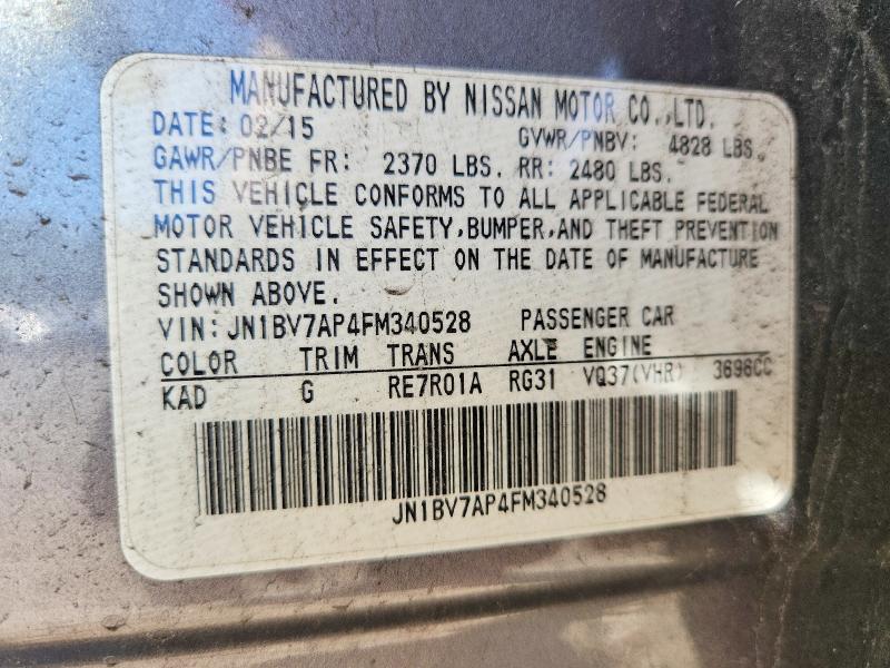 Aukcja sprzedaży 2015 Infiniti Q50, vin: JN1BV7AP4FM340528, numer aukcji: 58072006