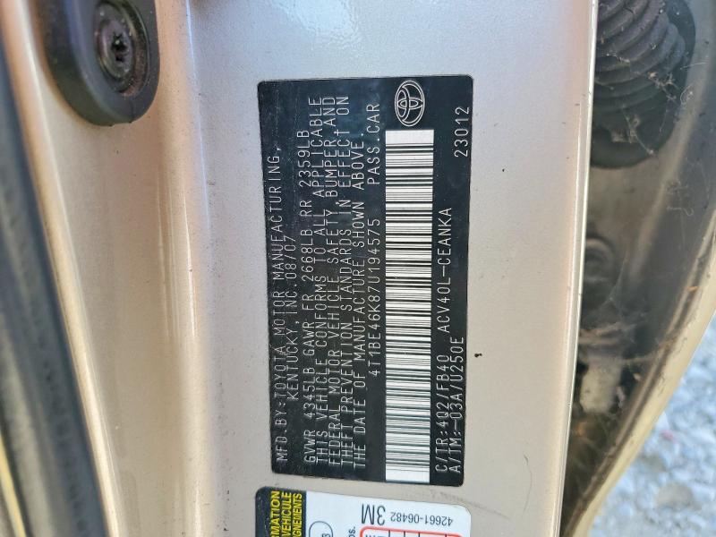 Продажа на аукционе авто 2007 Toyota Camry, vin: 4T1BE46K87U194575, номер лота: 55801456
