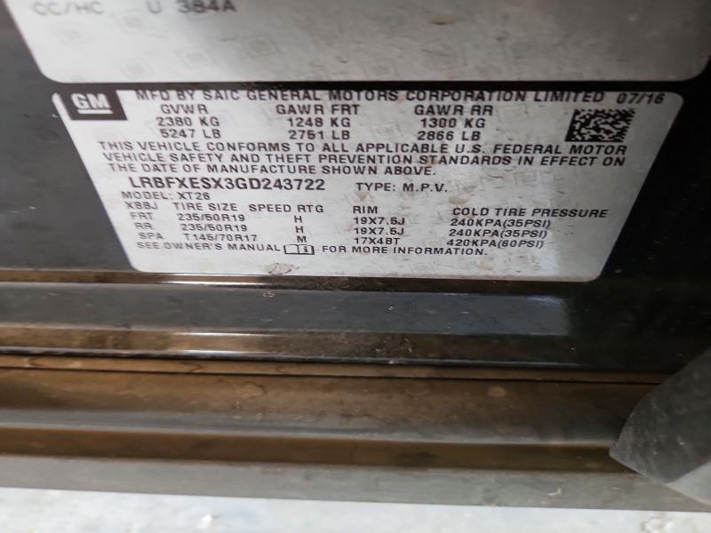 55791226 :رقم المزاد ، LRBFXESX3GD243722 vin ، 2016 Buick Envision مزاد بيع