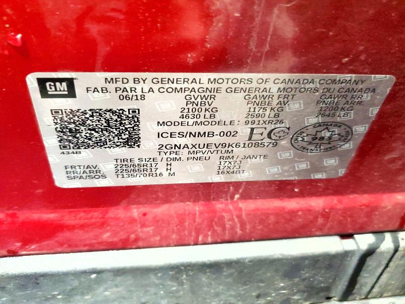 2019 Chevrolet Equinox მანქანა იყიდება აუქციონზე, vin: 2GNAXUEV9K6108579, აუქციონის ნომერი: 58026786