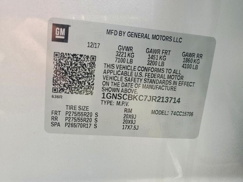 56075676 :رقم المزاد ، 1GNSCBKC7JR213714 vin ، 2018 Chevrolet Tahoe مزاد بيع