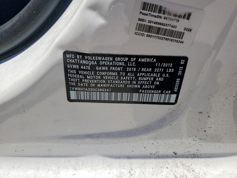Продажа на аукционе авто 2013 Volkswagen Passat, vin: 1VWBH7A33DC065347, номер лота: 55136146