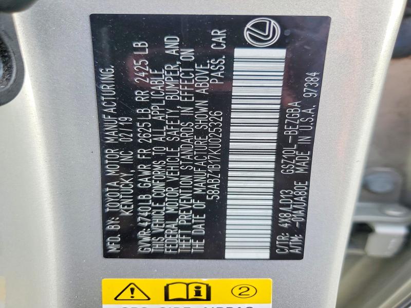 Aukcja sprzedaży 2019 Lexus Es, vin: 58ABZ1B17KU025326, numer aukcji: 54551176