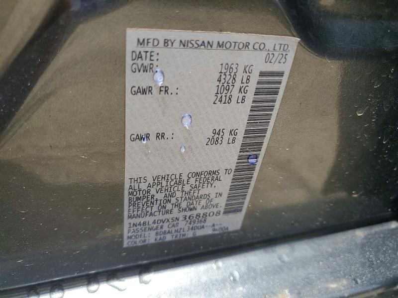 Aukcja sprzedaży 2025 Nissan Altima, vin: 1N4BL4DVXSN368808, numer aukcji: 57080766