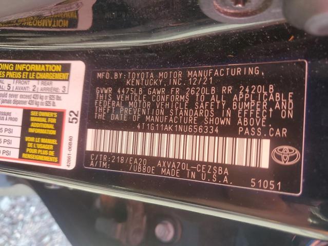 57585936 :رقم المزاد ، 4T1G11AK1NU656334 vin ، 2022 Toyota Camry مزاد بيع