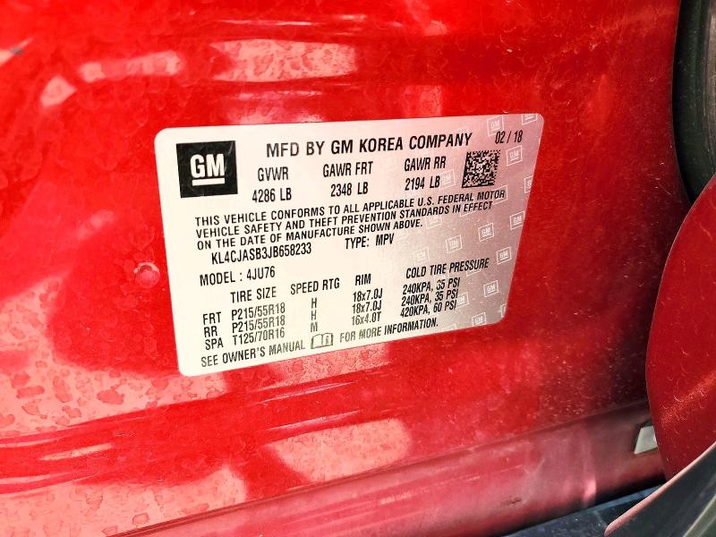 2018 Buick Encore მანქანა იყიდება აუქციონზე, vin: KL4CJASB3JB658233, აუქციონის ნომერი: 57440476
