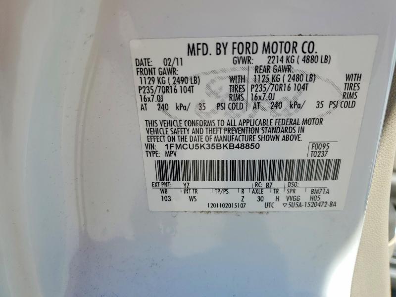 2011 Ford Escape მანქანა იყიდება აუქციონზე, vin: 1FMCU5K35BKB48850, აუქციონის ნომერი: 55121416