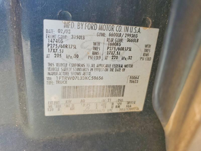 Продажа на аукционе авто 2003 Ford F150, vin: 1FTRW07L33KC58656, номер лота: 55790396