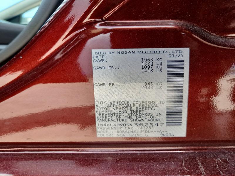 55969126 :رقم المزاد ، 1N4BL4DV0SN362547 vin ، 2025 Nissan Altima مزاد بيع