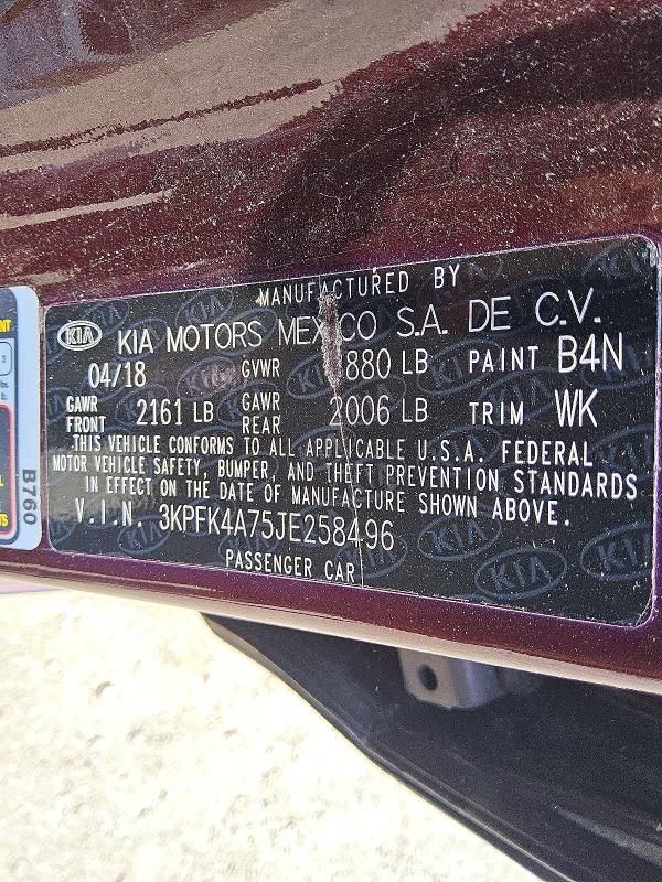 2018 Kia Forte მანქანა იყიდება აუქციონზე, vin: 3KPFK4A75JE258496, აუქციონის ნომერი: 58568956