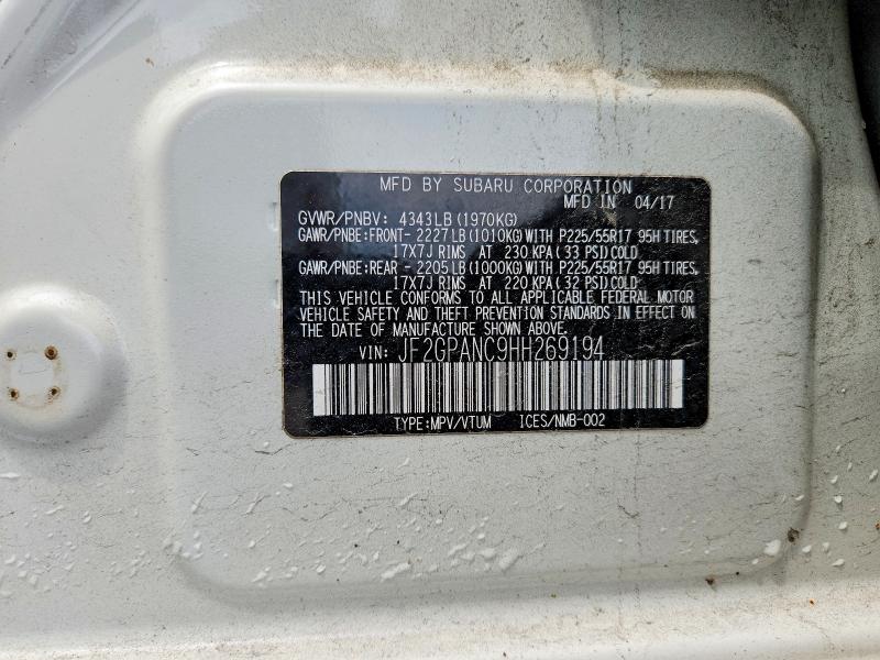 Aukcja sprzedaży 2017 Subaru Crosstrek, vin: JF2GPANC9HH269194, numer aukcji: 58241186