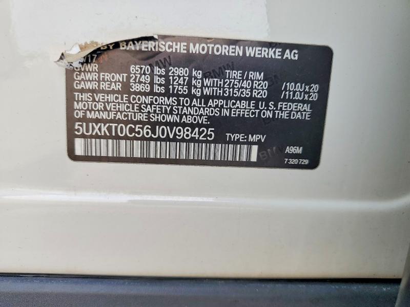 56456116 :رقم المزاد ، 5UXKT0C56J0V98425 vin ، 2018 Bmw X5 مزاد بيع