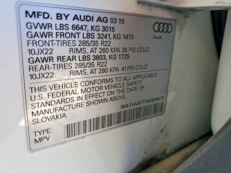 Aukcja sprzedaży 2019 Audi Q7, vin: WA1VAAF71KD036573, numer aukcji: 56621046