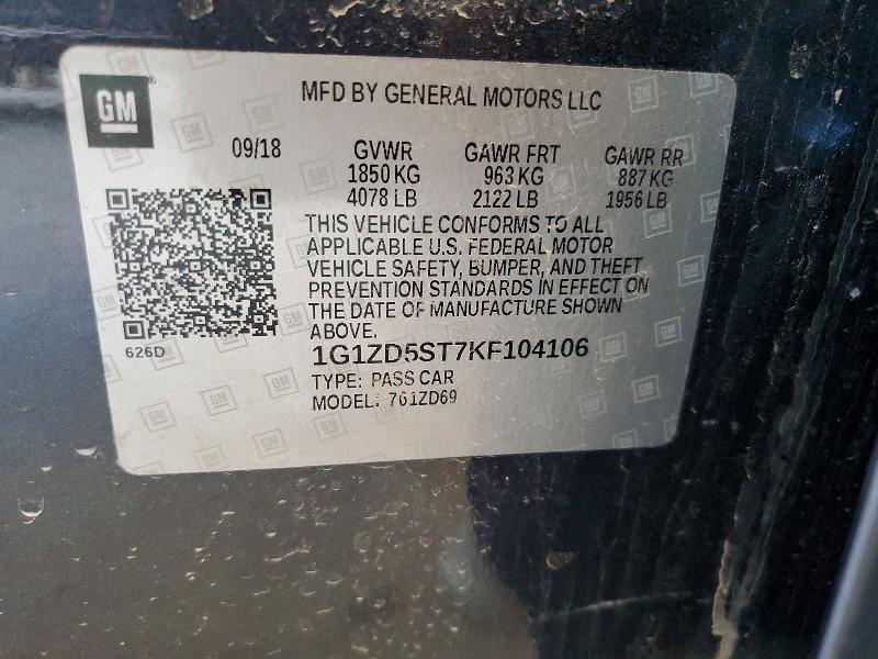 Продаж на аукціоні авто 2019 Chevrolet Malibu, vin: 1G1ZD5ST7KF104106, номер лоту: 58620796