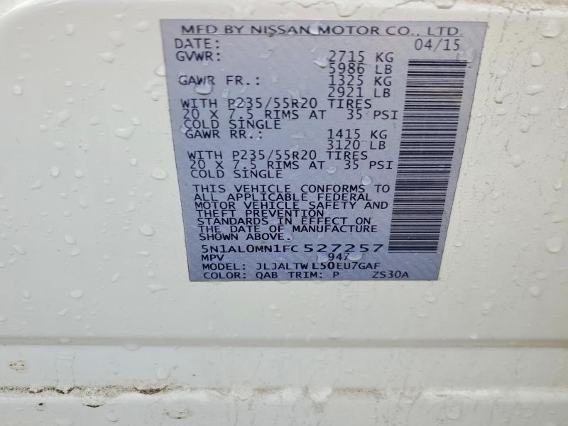 Продажа на аукционе авто 2015 Infiniti Qx60, vin: 5N1AL0MN1FC527257, номер лота: 55322946