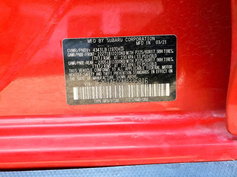 Aukcja sprzedaży 2021 Subaru Crosstrek, vin: JF2GTAEC0M8335816, numer aukcji: 56534276