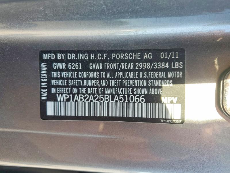 55402306 :رقم المزاد ، WP1AB2A25BLA51066 vin ، 2011 Porsche Cayenne مزاد بيع