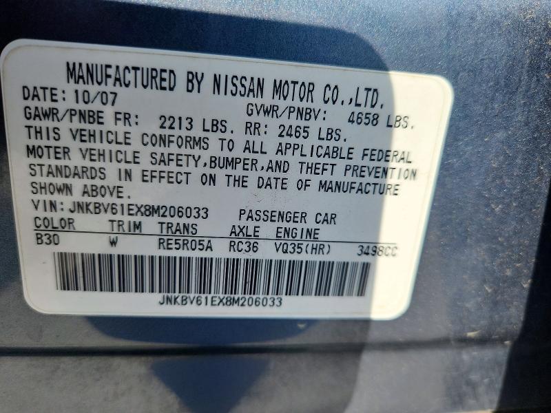 57187596 :رقم المزاد ، JNKBV61EX8M206033 vin ، 2008 Infiniti G35 مزاد بيع