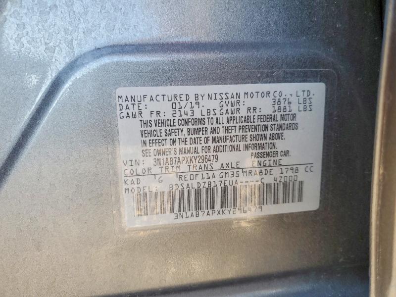 Aukcja sprzedaży 2019 Nissan Sentra, vin: 3N1AB7APXKY296479, numer aukcji: 56172976