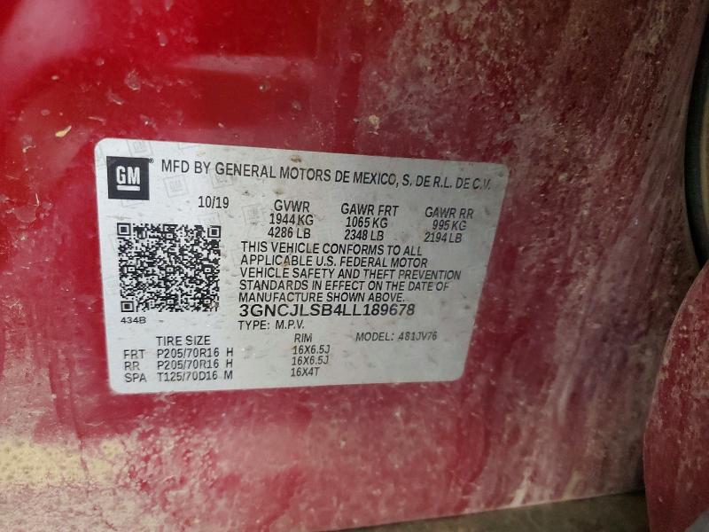 Auction sale of the 2020 Chevrolet Trax, vin: 3GNCJLSB4LL189678, lot number: 57561816