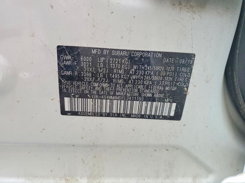 2020 Subaru Ascent მანქანა იყიდება აუქციონზე, vin: 4S4WMAMD7L3411153, აუქციონის ნომერი: 57680966