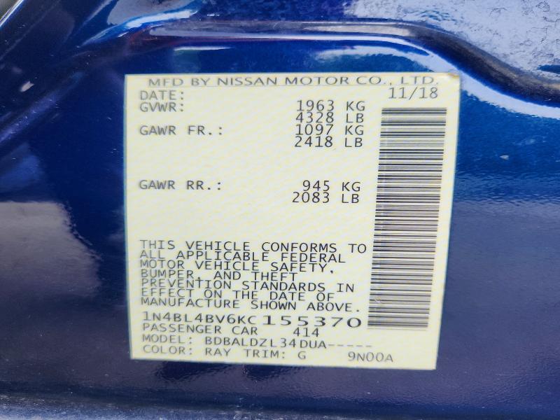 Aukcja sprzedaży 2019 Nissan Altima, vin: 1N4BL4BV6KC155370, numer aukcji: 58616866