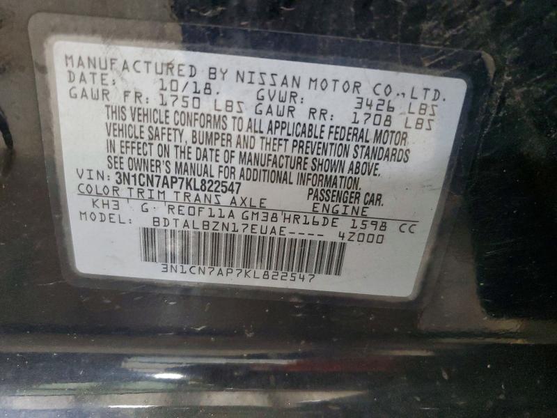 55993956 :رقم المزاد ، 3N1CN7AP7KL822547 vin ، 2019 Nissan Versa مزاد بيع