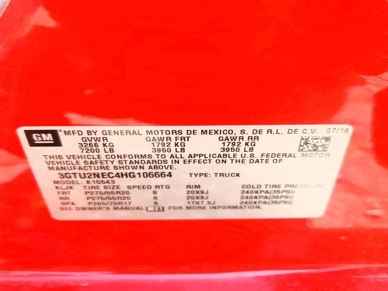 58415876 :رقم المزاد ، 3GTU2NEC4HG106664 vin ، 2017 Gmc Sierra مزاد بيع
