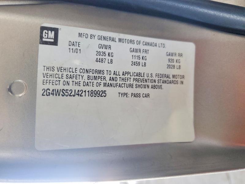 Aukcja sprzedaży 2002 Buick Century, vin: 2G4WS52J421189925, numer aukcji: 55988536